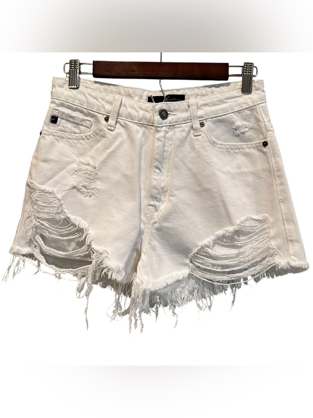 Kancan White Distressed Denim Short Shorts Fray Raw Hem Women’s Size Small Boho